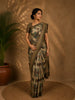 Olive Green Geometric Printed Design Tussar Silk Saree