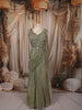 Olive Green Heavy Sequins and Beads Embroidered Design Crushed Tissue Party Wear Lehenga With Draped Dupatta