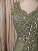 Olive Green Heavy Sequins and Beads Embroidered Design Crushed Tissue Party Wear Lehenga With Draped Dupatta