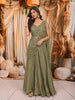 Olive Green Heavy Sequins and Beads Embroidered Design Crushed Tissue Party Wear Lehenga With Draped Dupatta