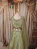Olive Green Heavy Sequins and Zardozi Embroidered Design Tissue Silk Party Wear Lehenga With Matching Dupatta