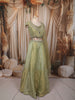 Olive Green Heavy Sequins and Zardozi Embroidered Design Tissue Silk Party Wear Lehenga With Matching Dupatta