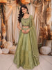 Olive Green Heavy Sequins and Zardozi Embroidered Design Tissue Silk Party Wear Lehenga With Matching Dupatta
