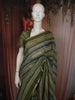 Olive Green Horizontal Striped Woven Design Pure Tussar Saree with Zari Border