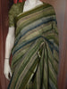 Olive Green Horizontal Striped Woven Design Pure Tussar Saree with Zari Border