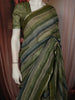 Olive Green Horizontal Striped Woven Design Pure Tussar Saree with Zari Border