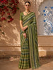 Olive Green Horizontal Striped Woven Design Pure Tussar Saree with Zari Border