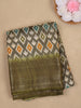 Olive Green Ikat Design Cotton Saree with Zari Border