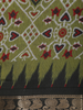 Olive Green Ikat Printed Chanderi Cotton Saree with Black Zari Border