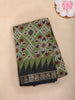 Olive Green Ikat Printed Chanderi Cotton Saree with Black Zari Border