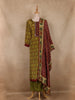 Olive Green Ikat Printed Crepe Salwar Suit with Dupatta