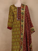 Olive Green Ikat Printed Crepe Salwar Suit with Dupatta