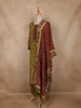 Olive Green Ikat Printed Crepe Salwar Suit with Dupatta