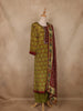Olive Green Ikat Printed Crepe Salwar Suit with Dupatta