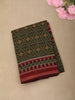 Olive Green Ikat Printed Design Linen Cotton Casual Wear Saree