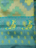 Olive Green Ikat Zari Woven Design Art Silk Saree with Contrast Peacock Zari Border
