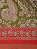 Olive Green Kalamkari Printed Cotton Saree with Contrast Red Border