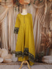 Olive Green Kalamkari Printed Design Cotton Anarkali Salwar Suit with Matching Dupatta