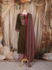 Olive Green Kalamkari Printed Design Cotton Straight Cut Salwar Suit wit Contrast Dupatta