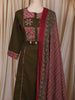 Olive Green Kalamkari Printed Design Cotton Straight Cut Salwar Suit wit Contrast Dupatta