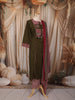 Olive Green Kalamkari Printed Design Cotton Straight Cut Salwar Suit wit Contrast Dupatta