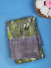 Olive Green Leaf Printed Raw Silk Saree - Diadem