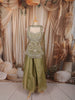 Olive Green Leaf Vine Sequins and Beads Embroidered Design Tissue Organza Party Wear Palazzo Suit with Matching Choker Dupatta