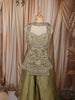 Olive Green Leaf Vine Sequins and Beads Embroidered Design Tissue Organza Party Wear Palazzo Suit with Matching Choker Dupatta