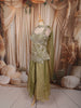 Olive Green Leaf Vine Sequins and Beads Embroidered Design Tissue Organza Party Wear Palazzo Suit with Matching Choker Dupatta