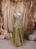 Olive Green Leaf Vine Sequins and Beads Embroidered Design Tissue Organza Party Wear Palazzo Suit with Matching Choker Dupatta