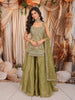 Olive Green Leaf Vine Sequins and Beads Embroidered Design Tissue Organza Party Wear Palazzo Suit with Matching Choker Dupatta