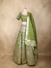 Olive Green Mirror Embroidered Banarasi Silk Lehenga Set with Dupatta