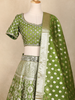 Olive Green Mirror Embroidered Banarasi Silk Lehenga Set with Dupatta