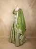 Olive Green Mirror Embroidered Banarasi Silk Lehenga Set with Dupatta