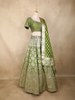 Olive Green Mirror Embroidered Banarasi Silk Lehenga Set with Dupatta