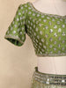 Olive Green Mirror Embroidered Banarasi Silk Lehenga Set with Dupatta