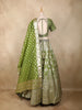 Olive Green Mirror Embroidered Banarasi Silk Lehenga Set with Dupatta
