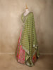 Olive Green Mirror Work Banarasi Silk Lehenga Set with Multicolor Panel Skirt