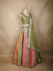 Olive Green Mirror Work Banarasi Silk Lehenga Set with Multicolor Panel Skirt