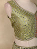 Olive Green Mirror Work Banarasi Silk Lehenga Set with Multicolor Panel Skirt