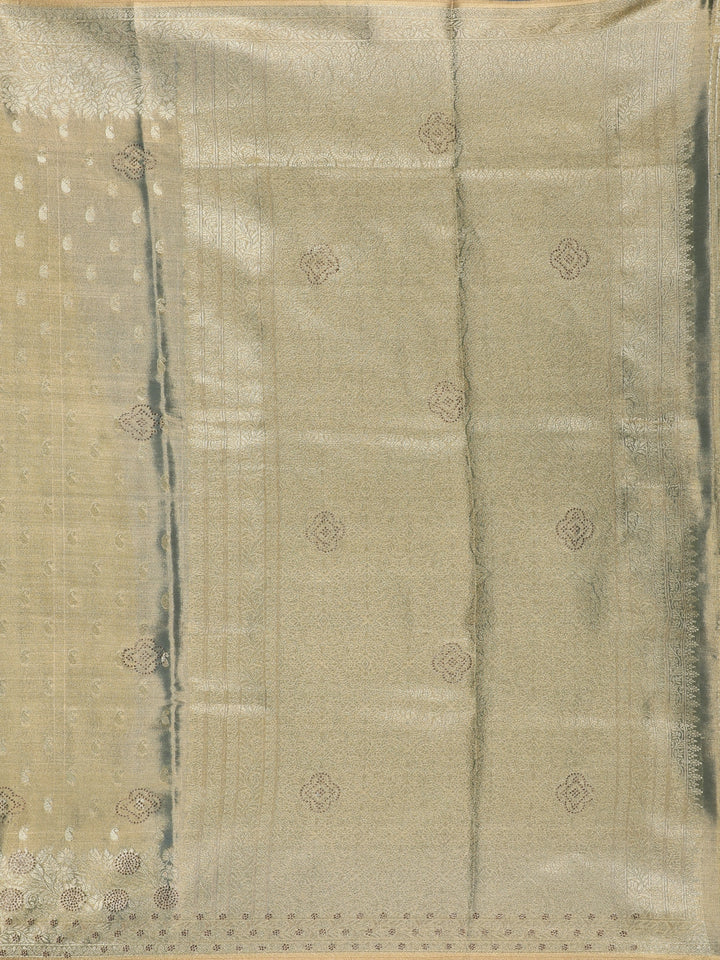 Olive Green Paisley Design Tissue Saree - Diadem