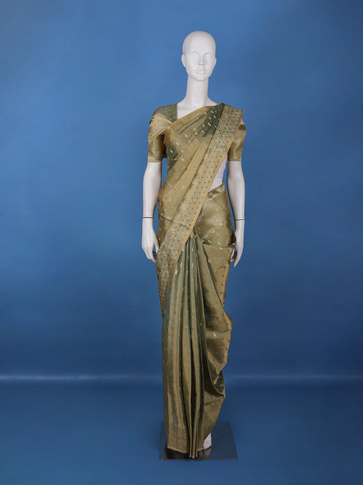 Olive Green Paisley Design Tissue Saree - Diadem