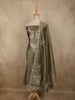 Olive Green Paisley Sequins Embroidered Design Tissue Silk Unstitched Salwar Material with Dupatta