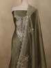 Olive Green Paisley Sequins Embroidered Design Tissue Silk Unstitched Salwar Material with Dupatta