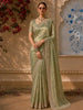 Olive Green Paisley Zari Woven Design Pure Banarasi Festive Saree with Scalloped Border