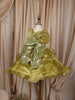 Olive Green Sequins Embroidered Design Organza Kids Party Frock With 3D Floral Appliqué