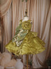 Olive Green Sequins Embroidered Design Organza Kids Party Frock With 3D Floral Appliqué