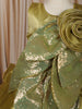Olive Green Sequins Embroidered Design Organza Kids Party Frock With 3D Floral Appliqué