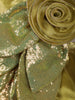 Olive Green Sequins Embroidered Design Organza Kids Party Frock With 3D Floral Appliqué