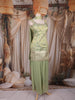 Olive Green Sequins Embroidered Design Silk Palazzo Suit with Dupatta
